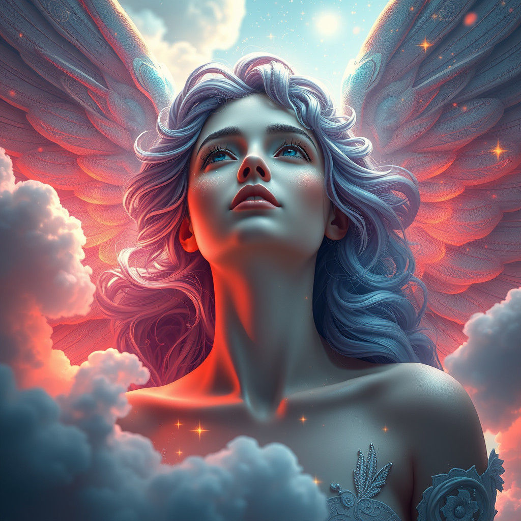 Angelic Figure in Ethereal Landscape, Digital Art