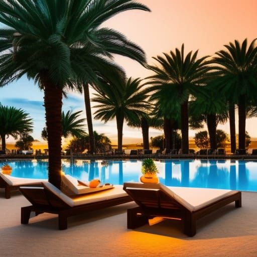 Elderly Couple Relaxing by Pool: Digital Art