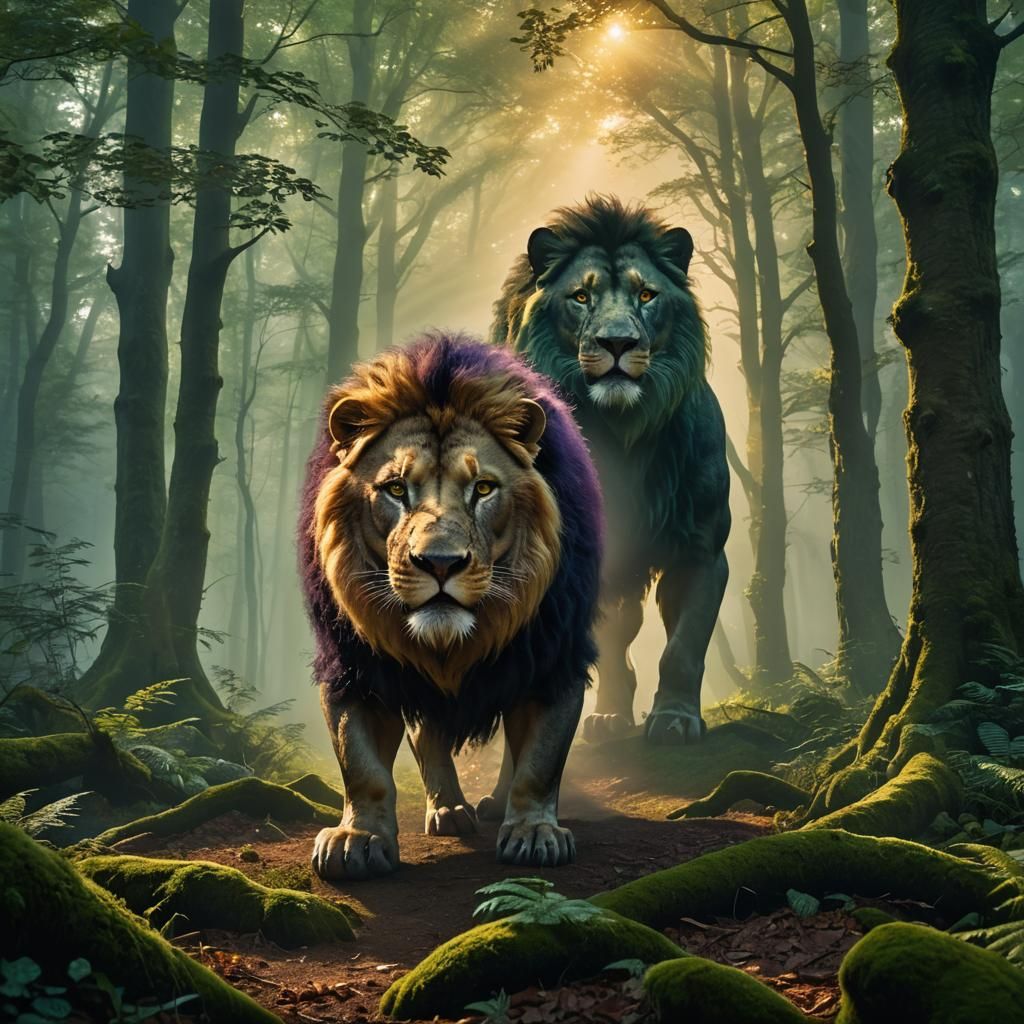 Half-Pig, Half-Lion Creature in Misty Forest