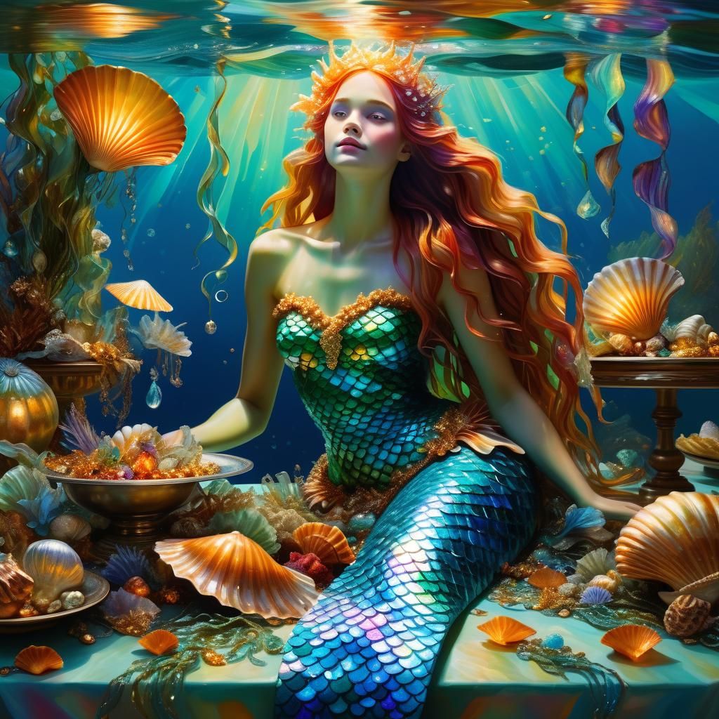 Thanksgiving Mermaid in Surreal Oil Painting