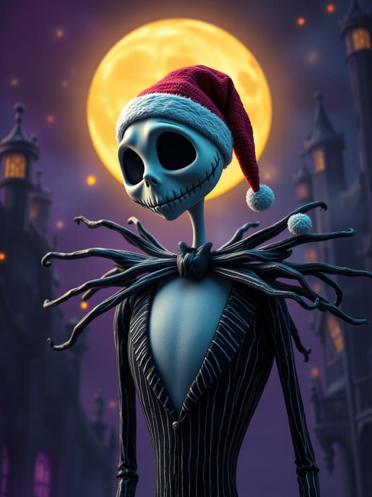 Jack Skellington as Santa Claus, Deep Colors, Highly Detaile...