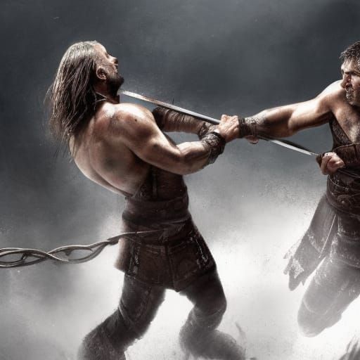 Spartacus and Crixus Gladiators Sparring Portrait