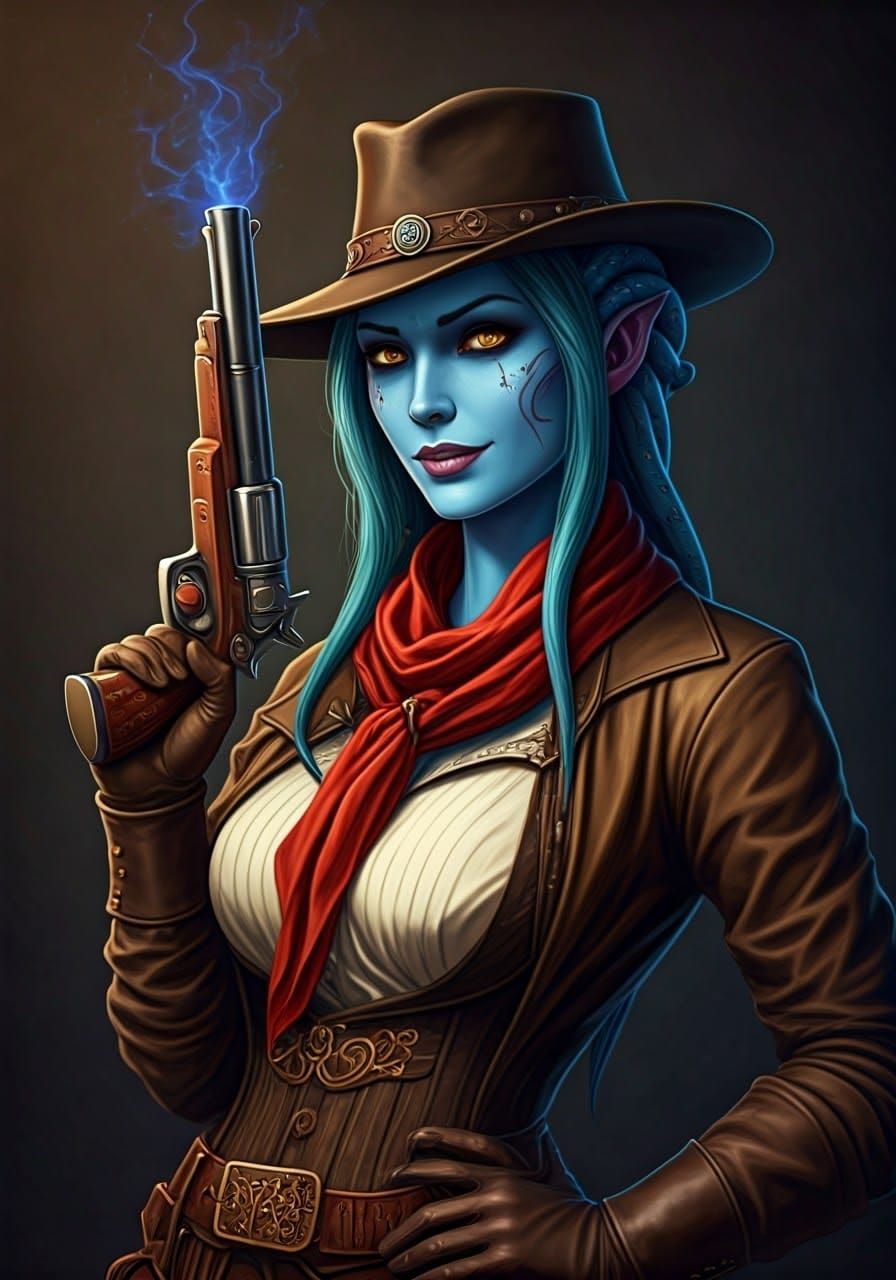 Blue Alien Outlaw with Laser Pistol