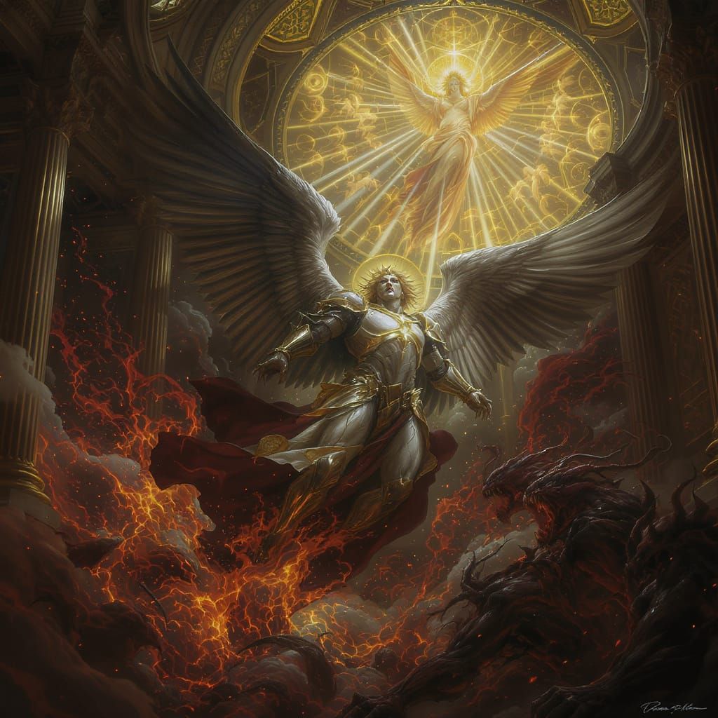 Saint Michael Battles Demons in Hall of Mirrors