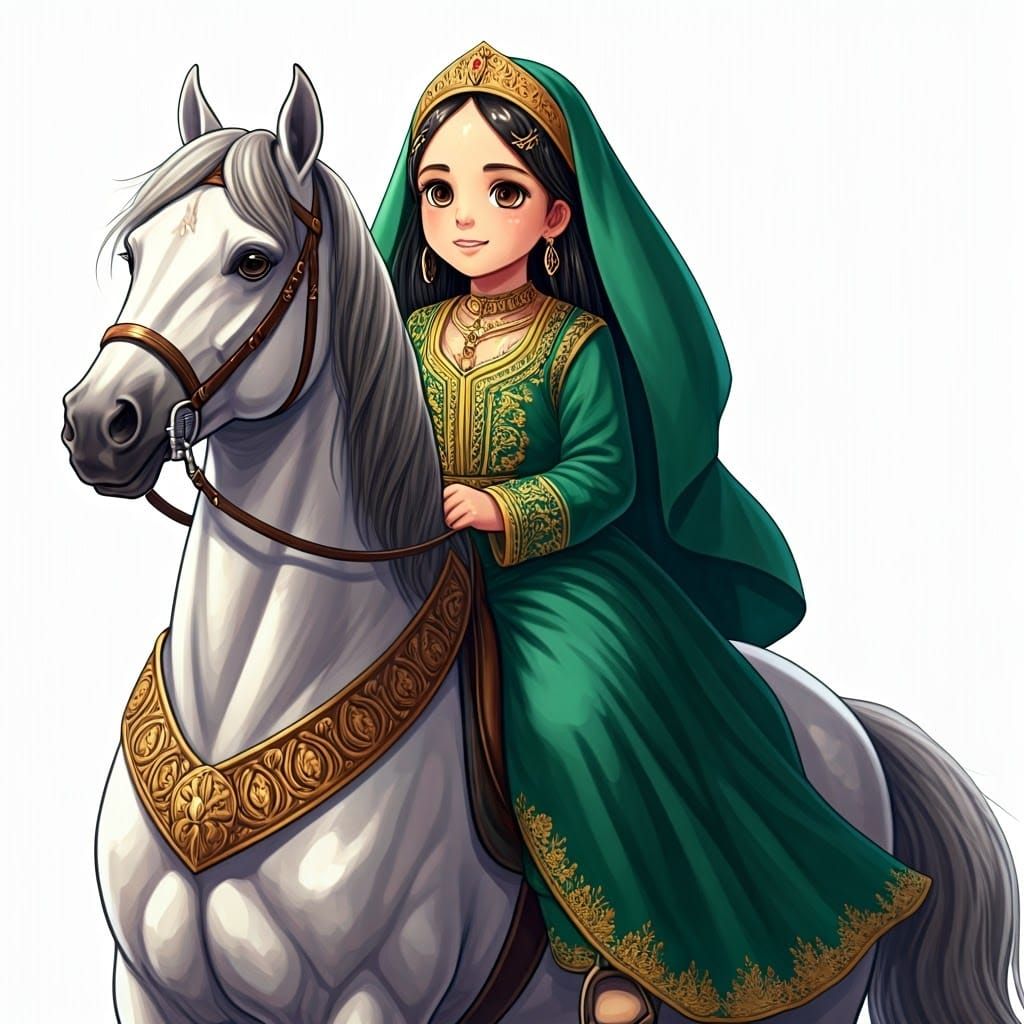 Algerian Girl on Horse in Anime Style