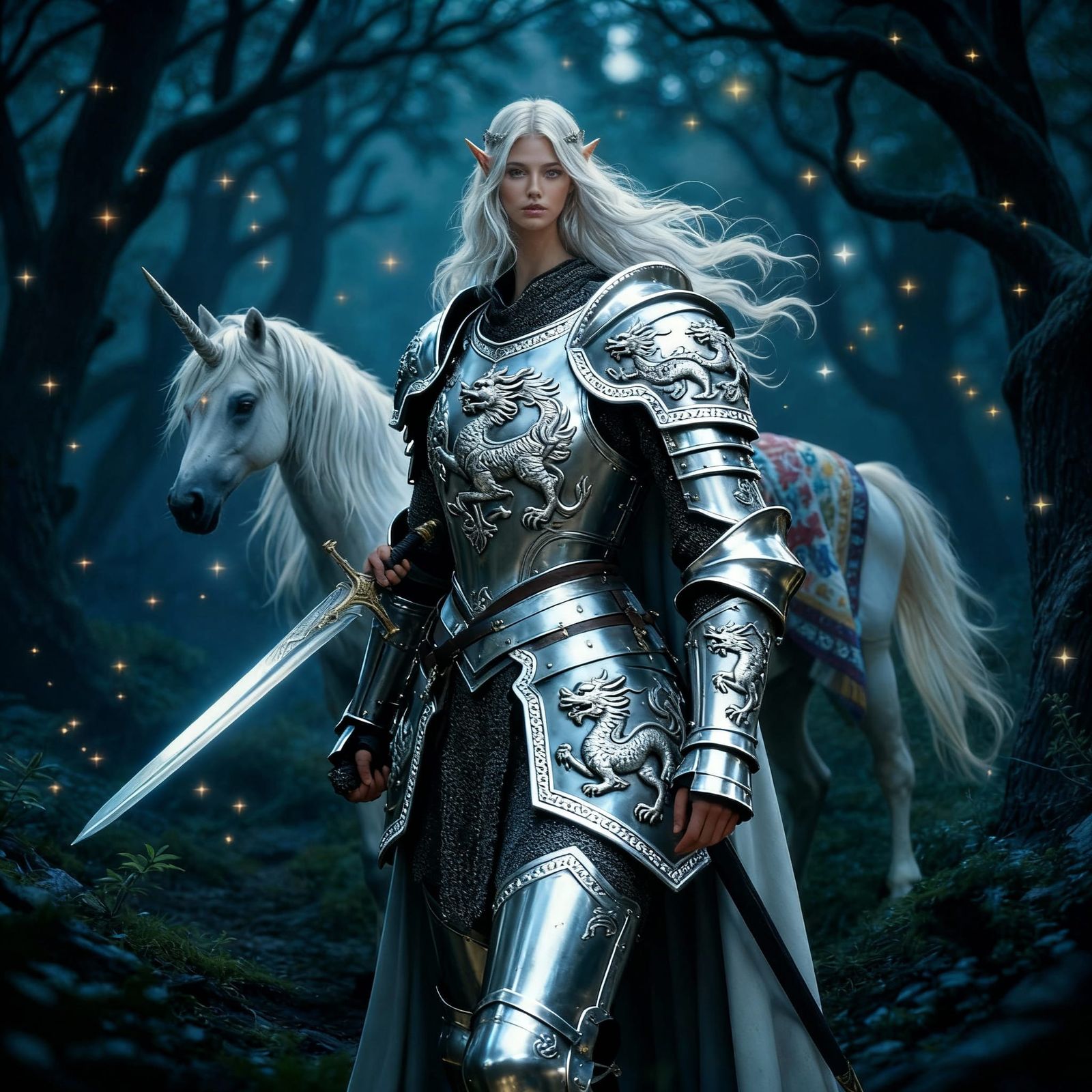 Young Woman in Ornate Mythical Creature Battle Armor