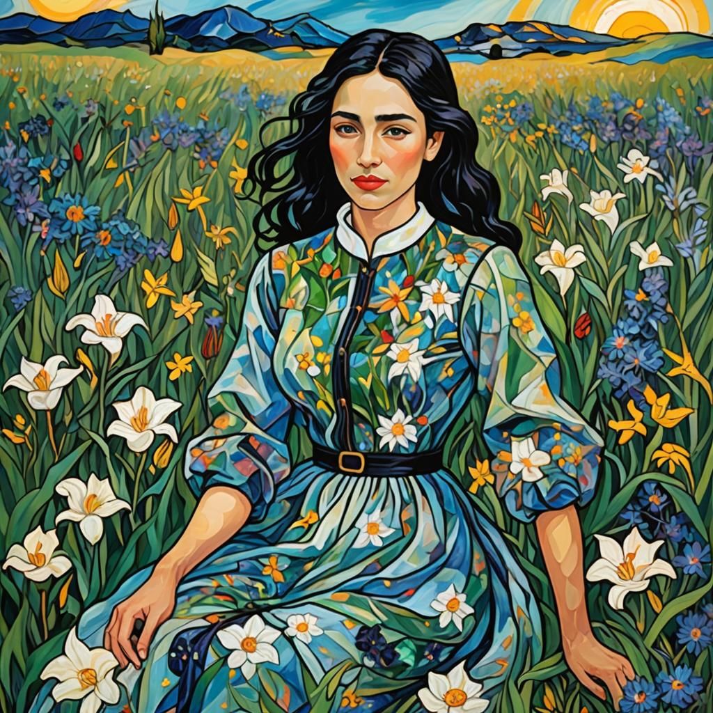 Fauvist Girl in a Wildflower Field
