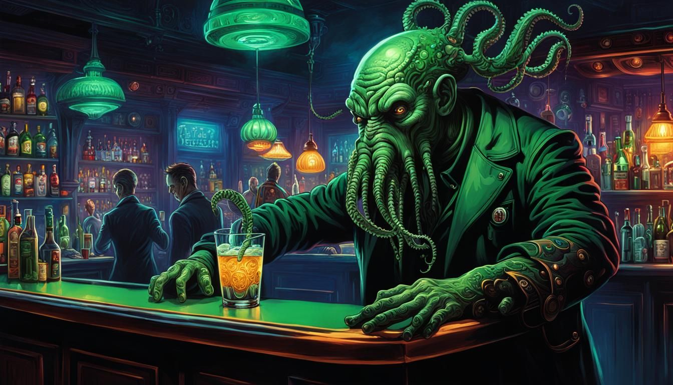 Surreal Tentacled Bar Scene in Fantasy Style