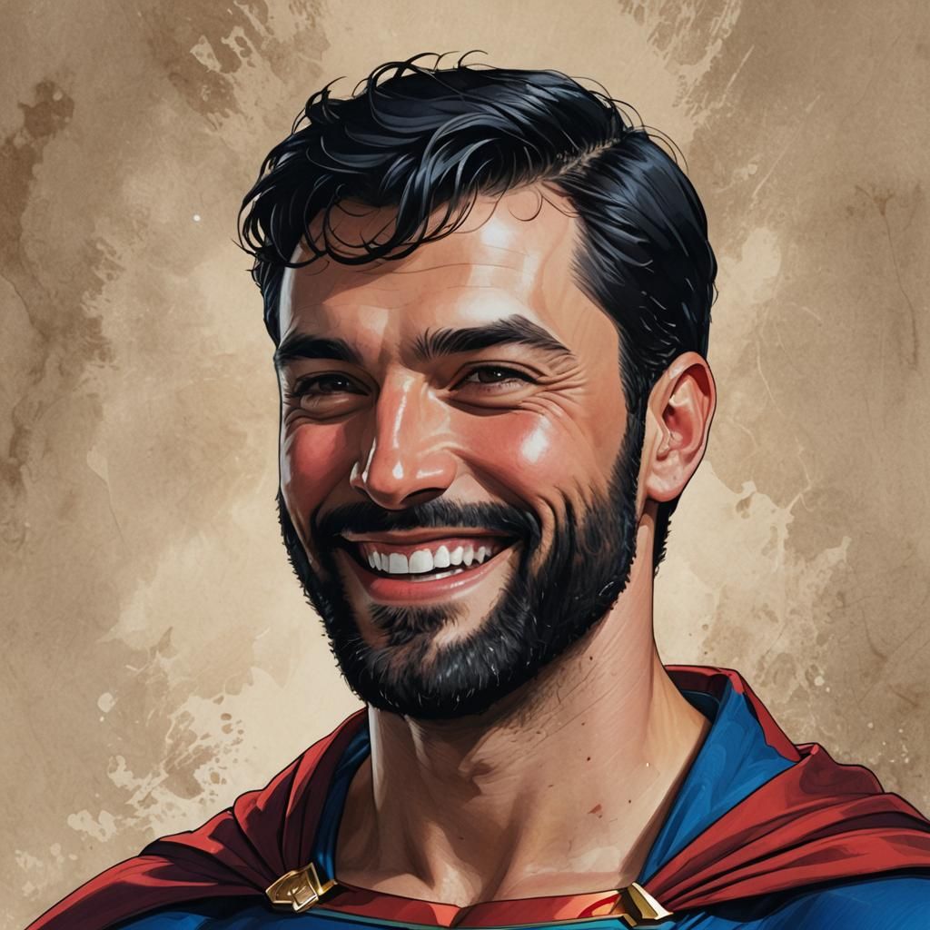 Handsome Bearded Man in Superman Costume, Digital Art