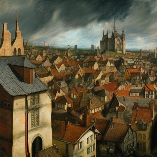 Detailed Medieval Cityscape in Branchpunk Style