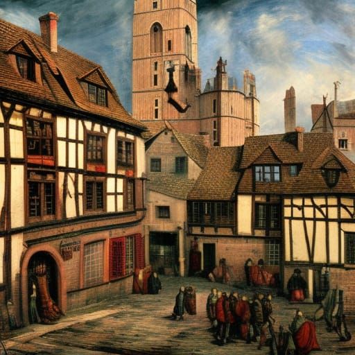 Detailed Medieval City in Branchpunk Style