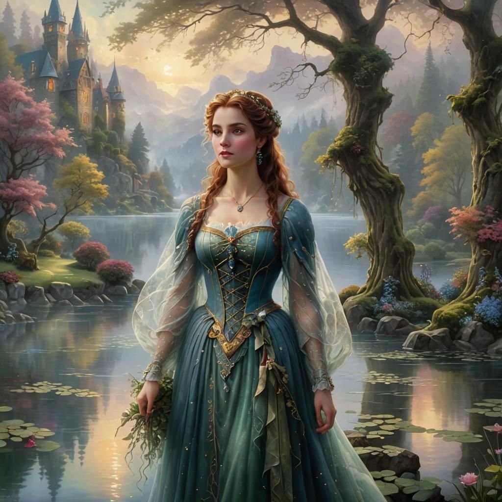 Lady of the Lake in Ethereal Fantasy Landscape