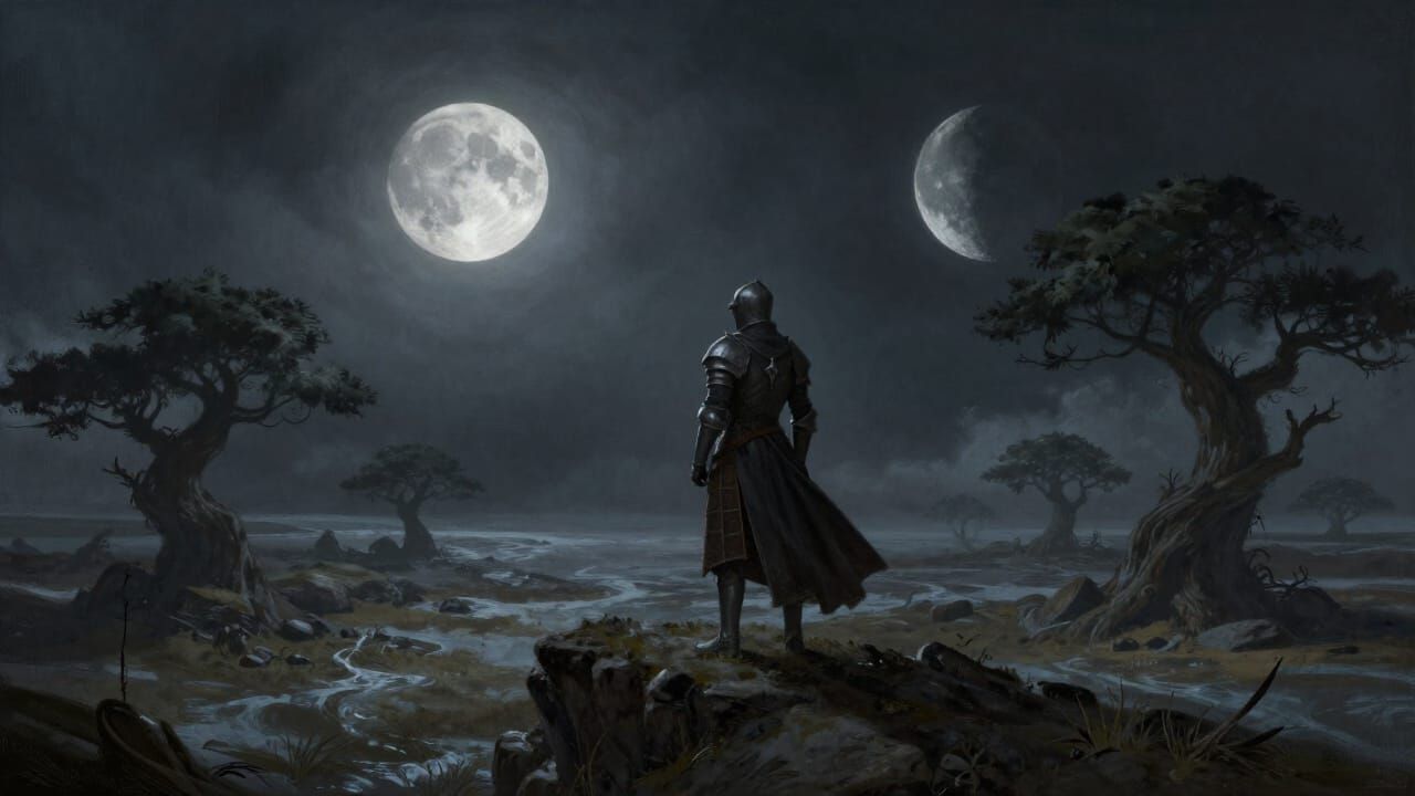 Mystical Knight Guards Island Under Two Moons