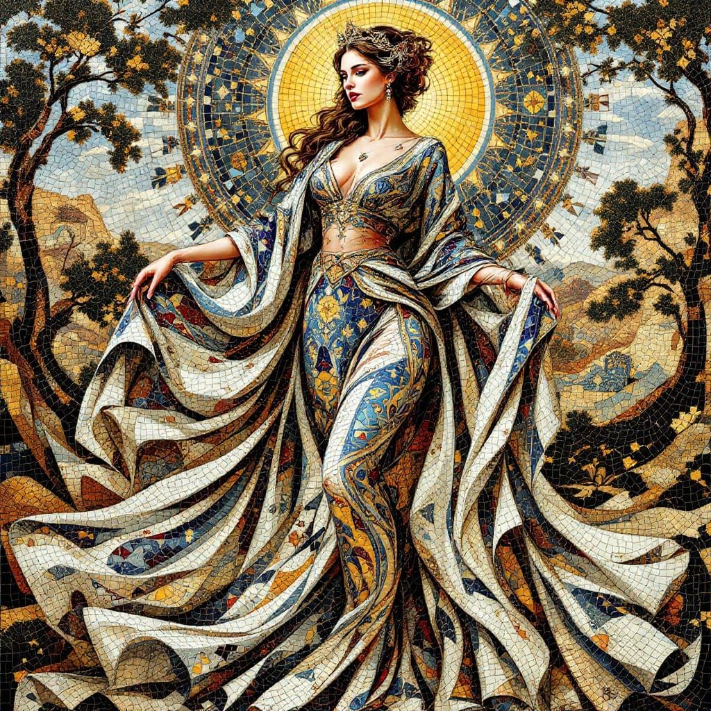 Sensual Ancient Goddess in Mosaic Style