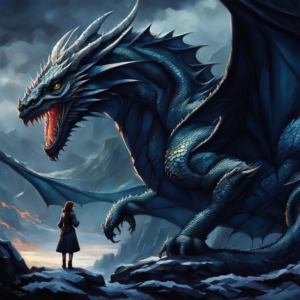 A Girl and a Dragon: AI Generated Image