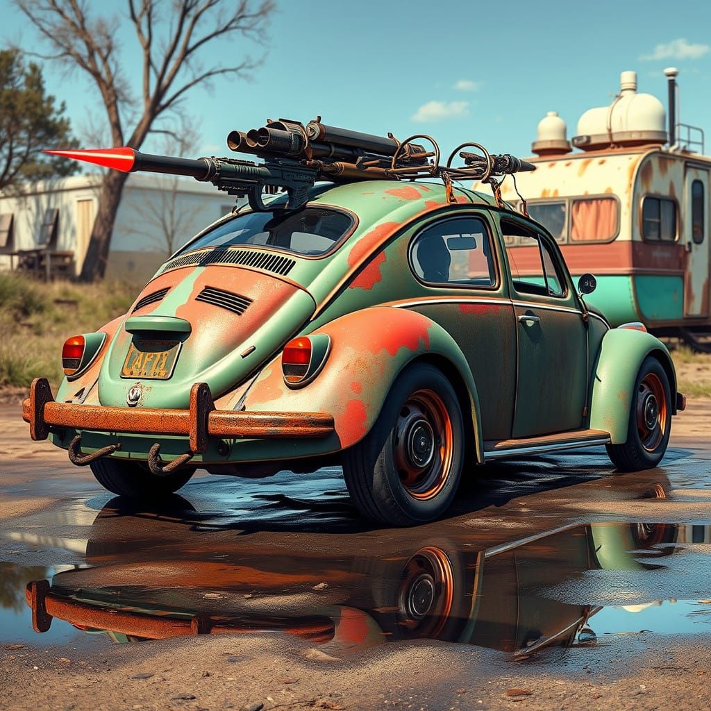 Post-Apocalyptic Green Beetle with High-Octane Modifications