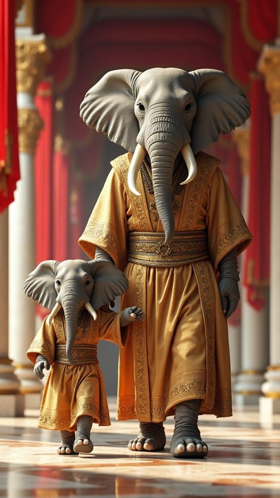 Elephant Royalty in Marble Palace: Fantasy Concept Art