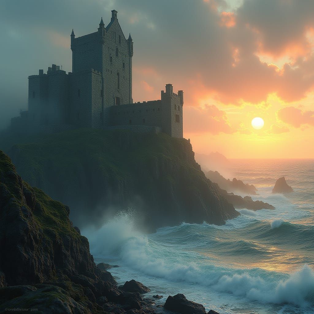 Majestic Scottish Castle on Turbulent Sea Edges