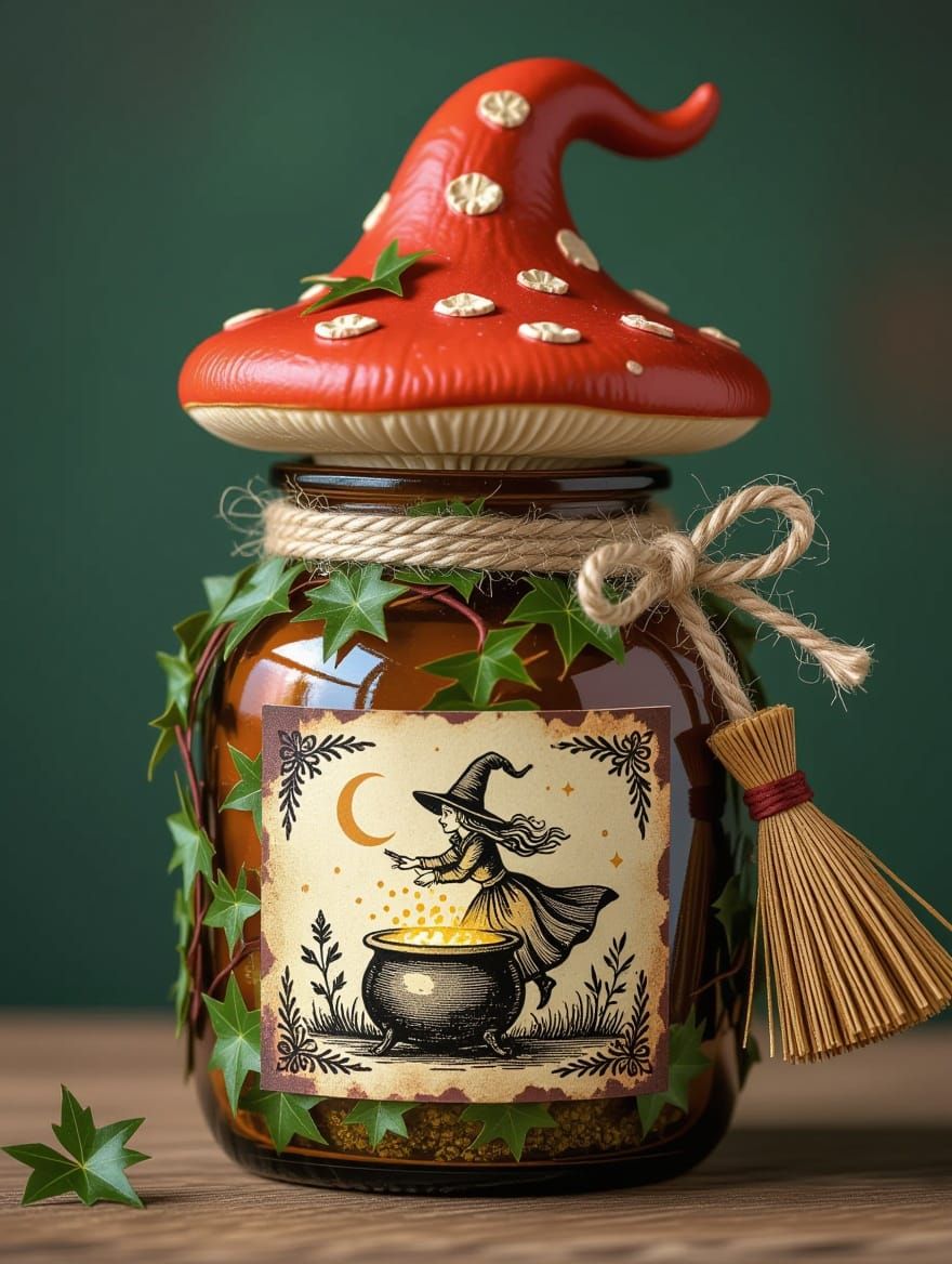 Enchanted Witch's Apothecary Jar in Earthy Tones