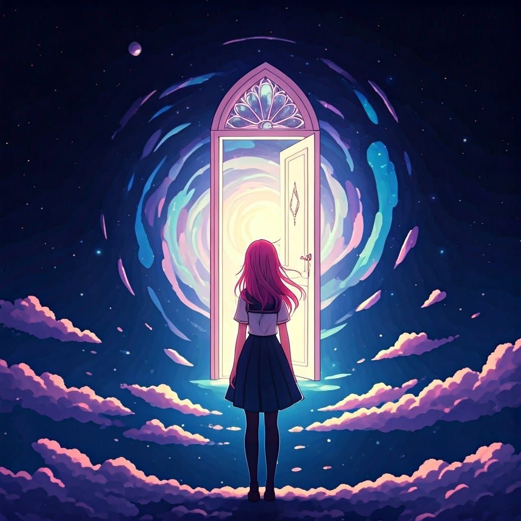 Crystal Door to Another World in Magical Manga Style
