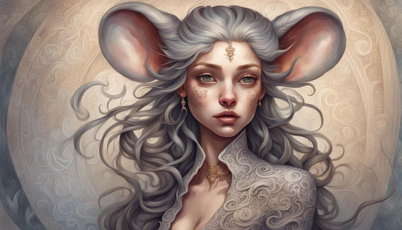 Fantasy Rat Girl Portrait in Watercolor Style
