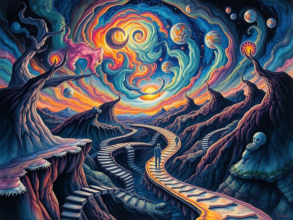 Surreal Labyrinth of Whispers in Psychedelic Style