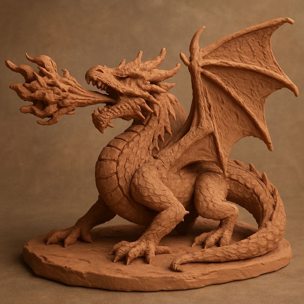 Clay Dragon in Fire Breathing Pose