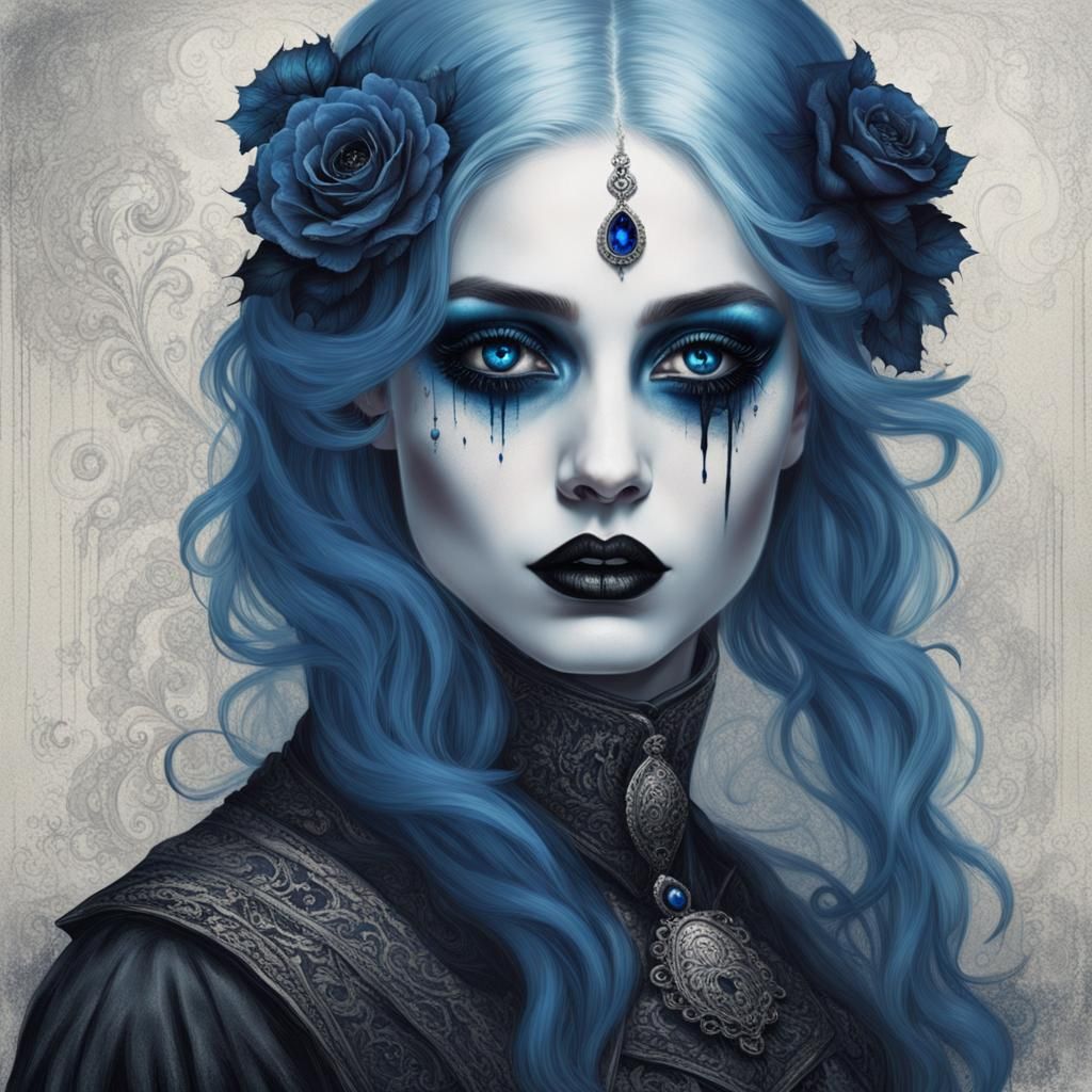 Gothic Sapphire Beauty: A Doré-Inspired Portrait