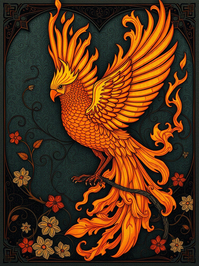 Fiery Bird in Art Nouveau Style