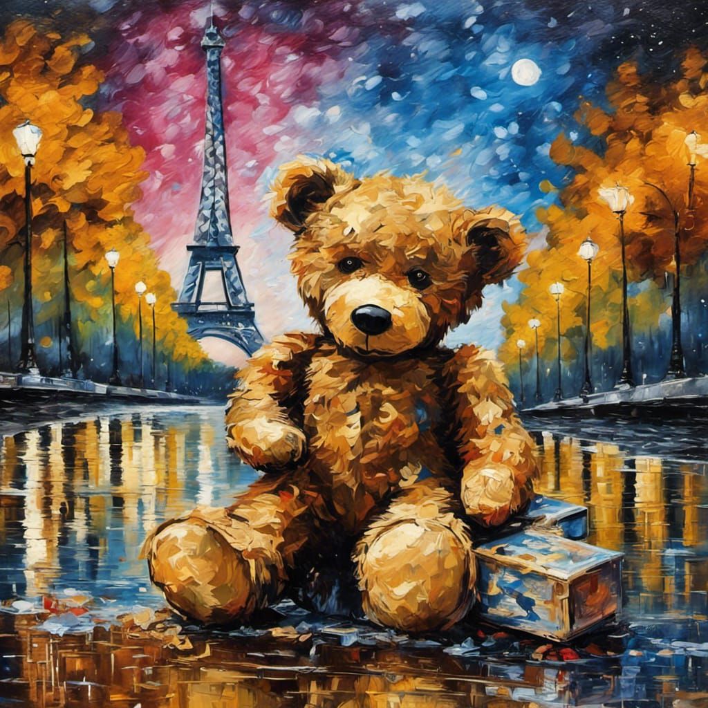 Eiffel Tower Teddy Bear in Van Gogh Graffiti Style