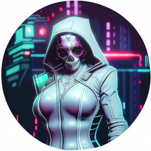 Cyberpunk Female Skull Portrait in Neon City