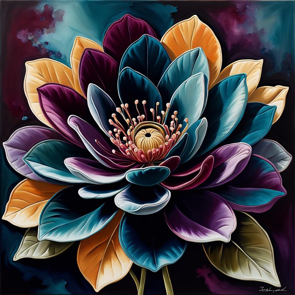 Serenely Rendered Velvet Flower in Deep, Rich Hues