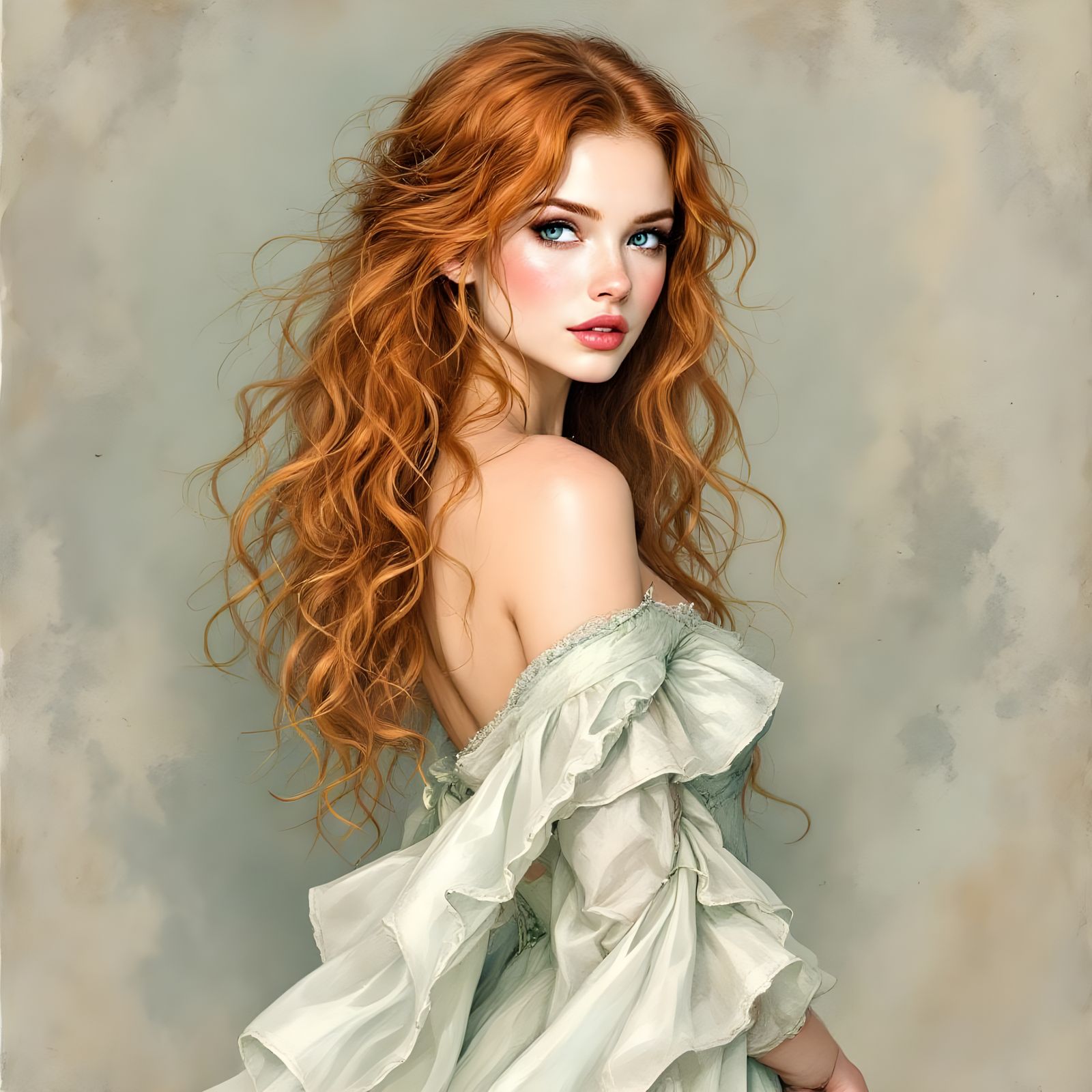 Norse Goddess Portrait in Ink and Watercolor