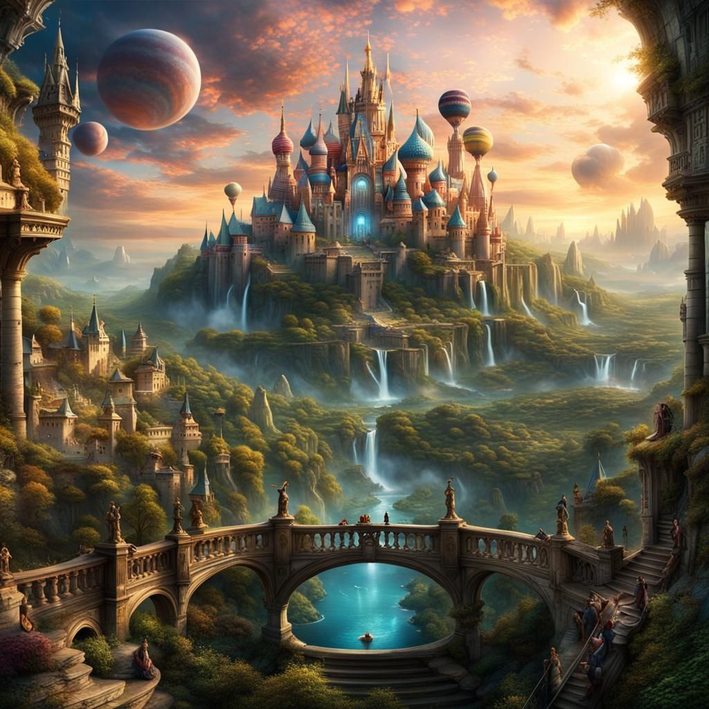 Utopian Society with Celestial Gods in Digital Matte Paintin...