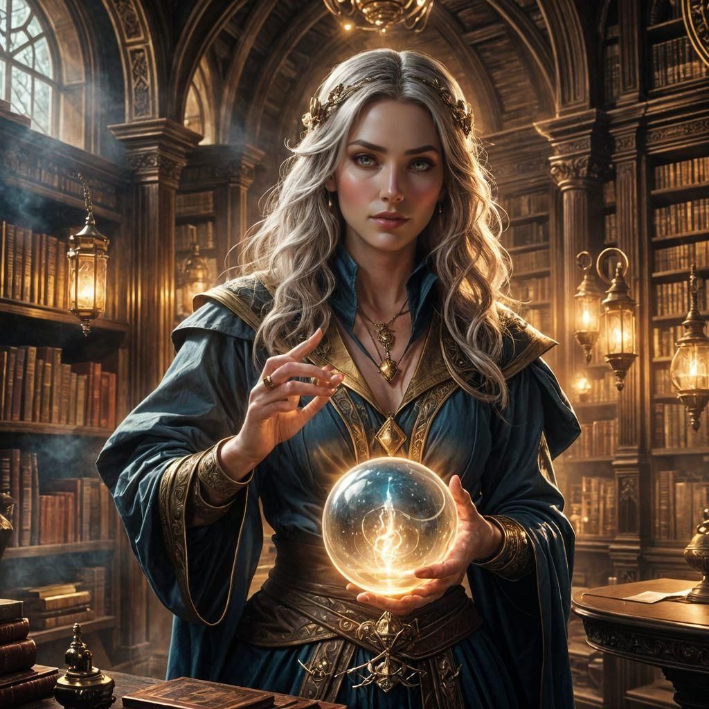 Epic Fantasy Wizard with Magic Orb, Hyperdetailed Art