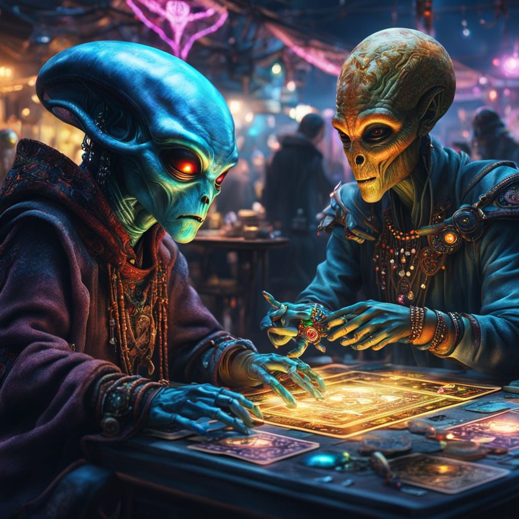 Alien Tarot Card Reading in a Market