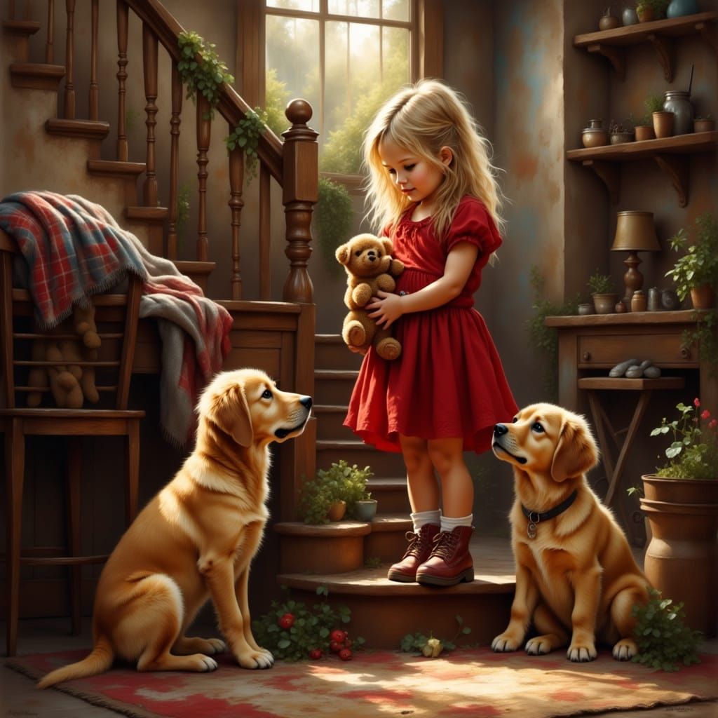 Girl and Golden Retreivers