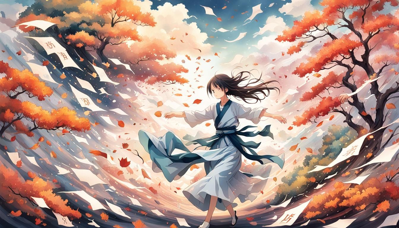 Whimsical Paper Dance in Manga Style