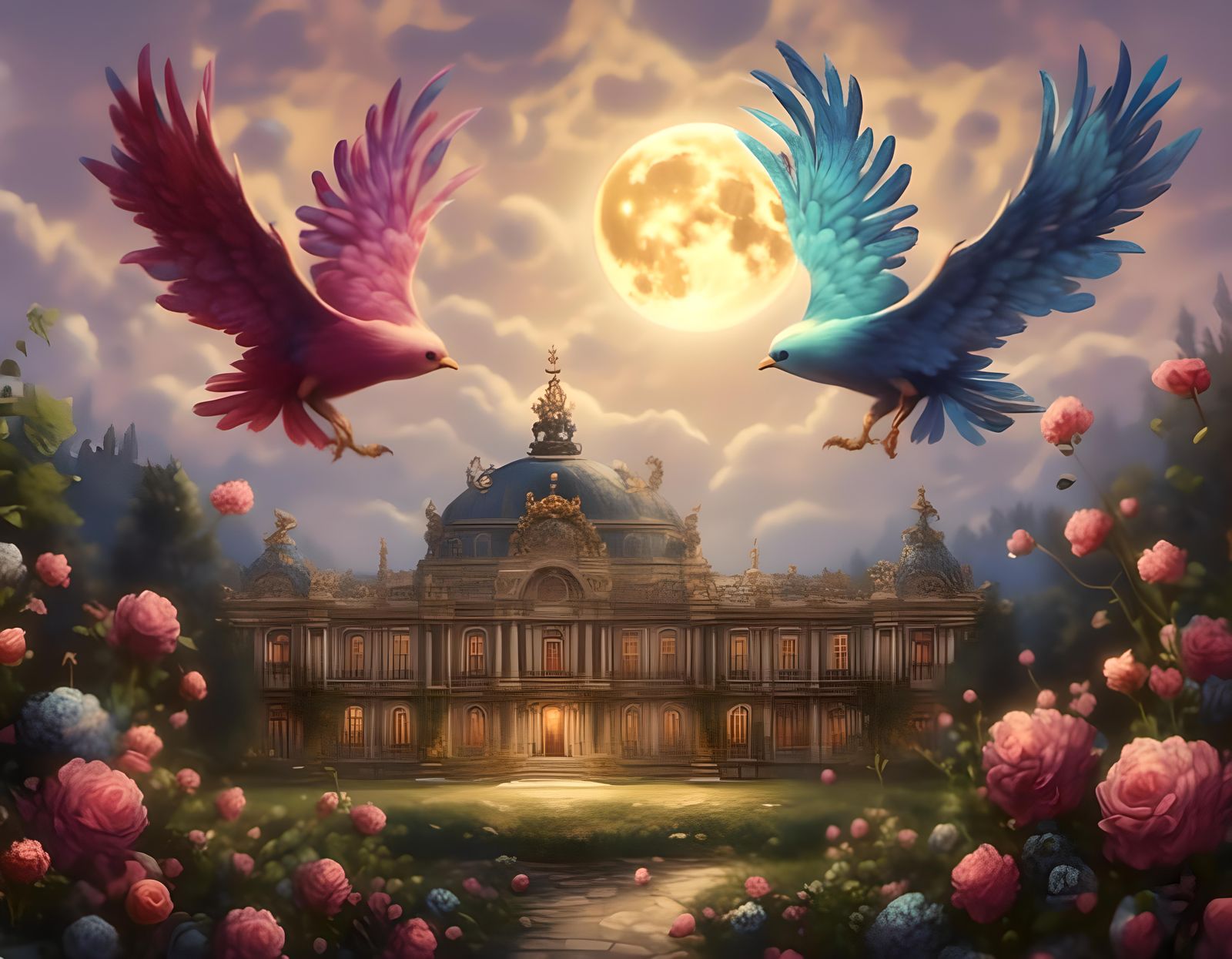 Golden Moonlit Night in Rococo Style