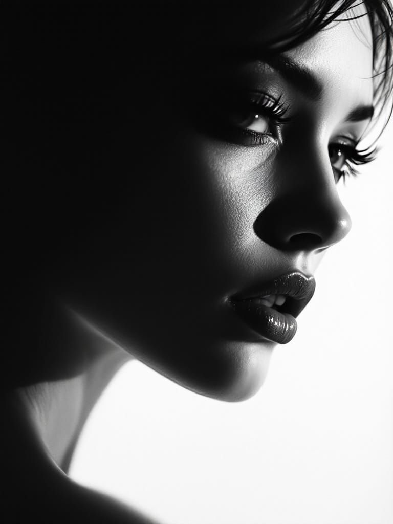 Woman in Dramatic Shadows, Noir Elegance