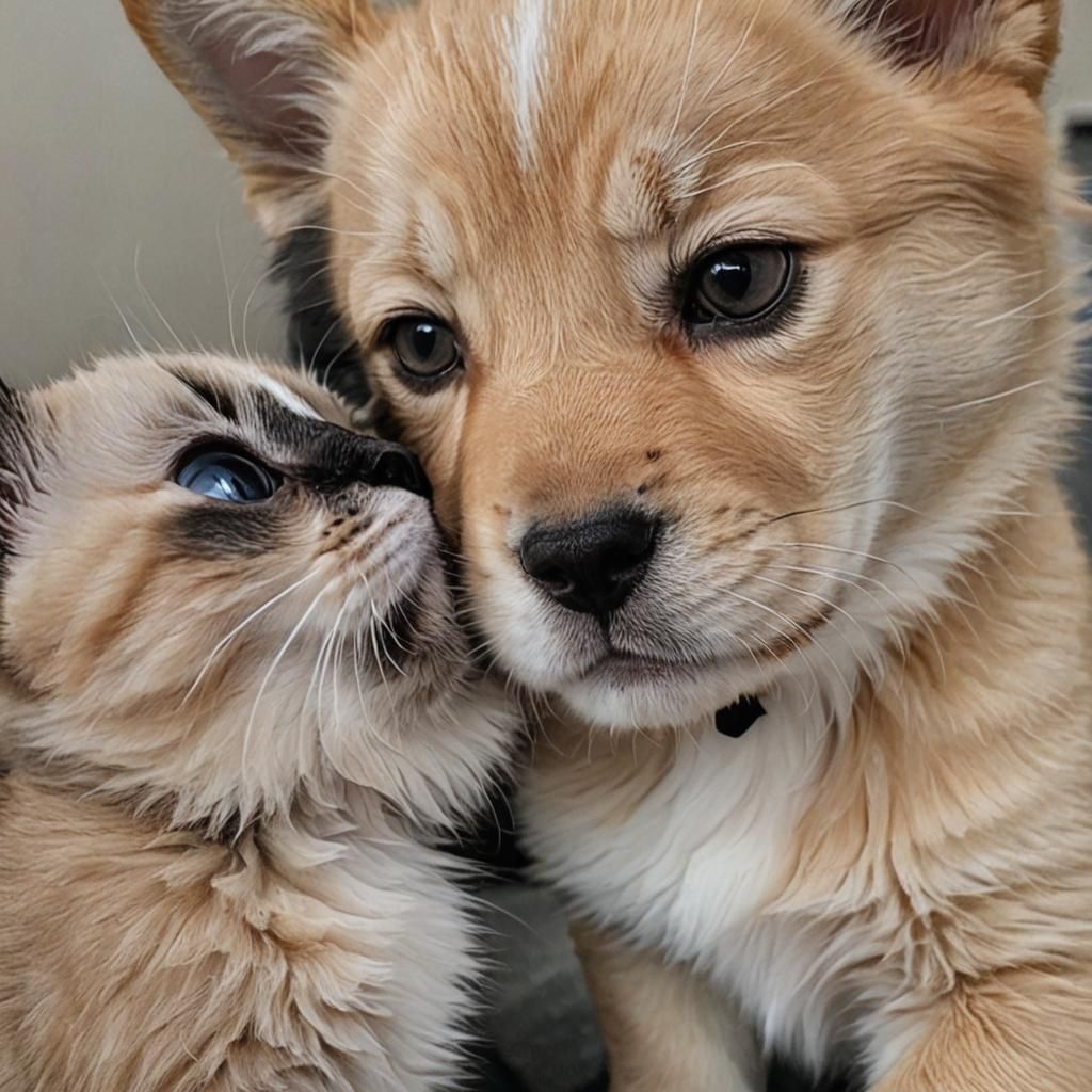 Puppy and Kitty Share a Nose Boop