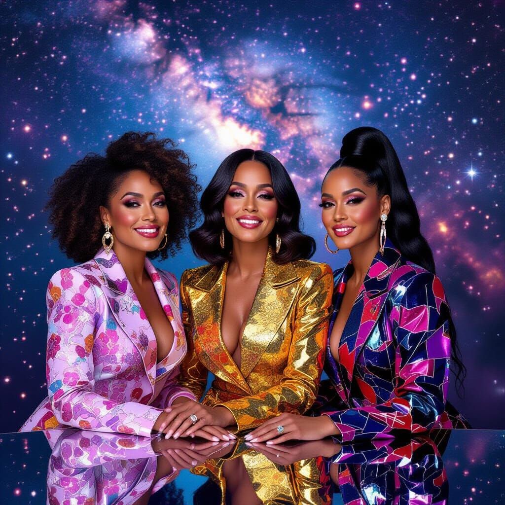 90s Style Stars in Cosmic Ballroom Setting