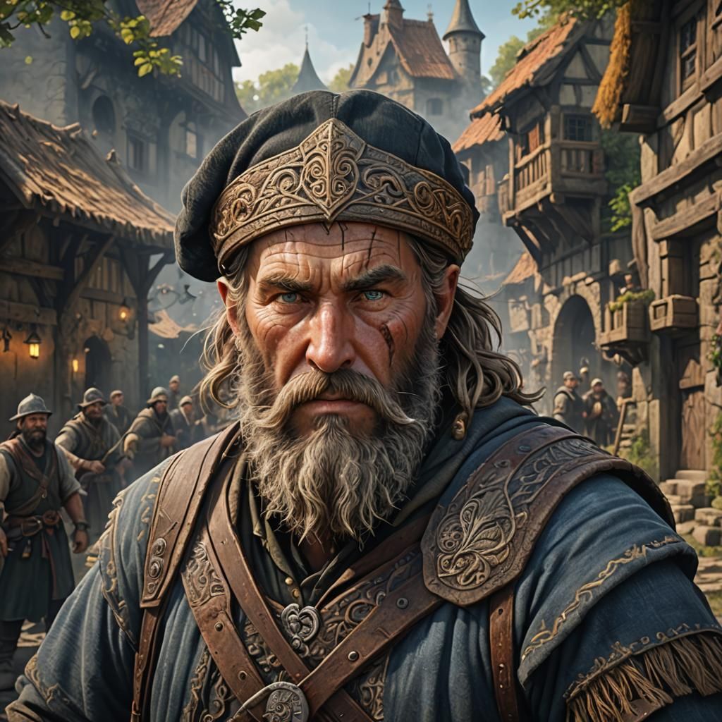 Peasant Man with Viking Beard: Fantasy Concept Art