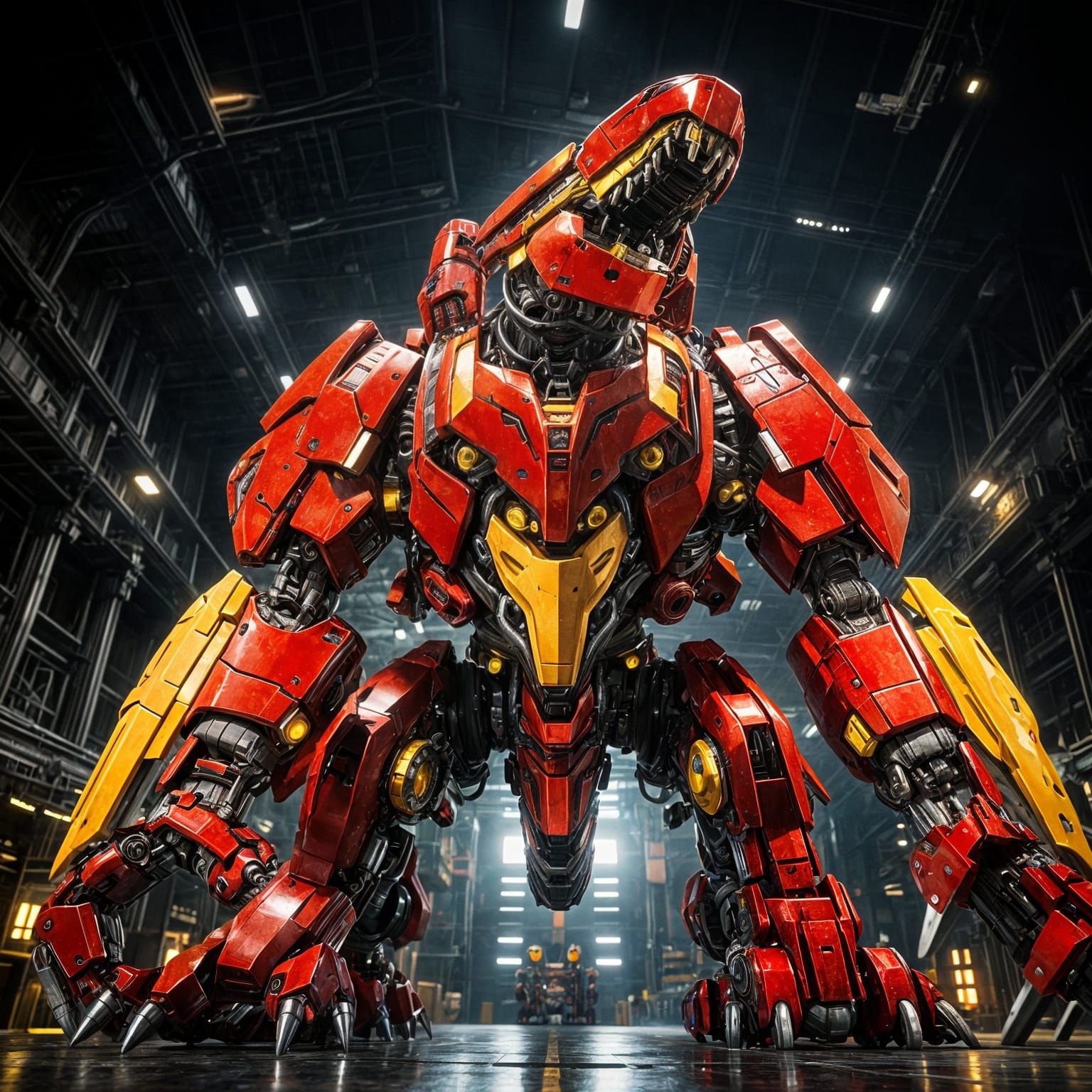 Giant Robotic Beast Zoid in Industrial Hangar