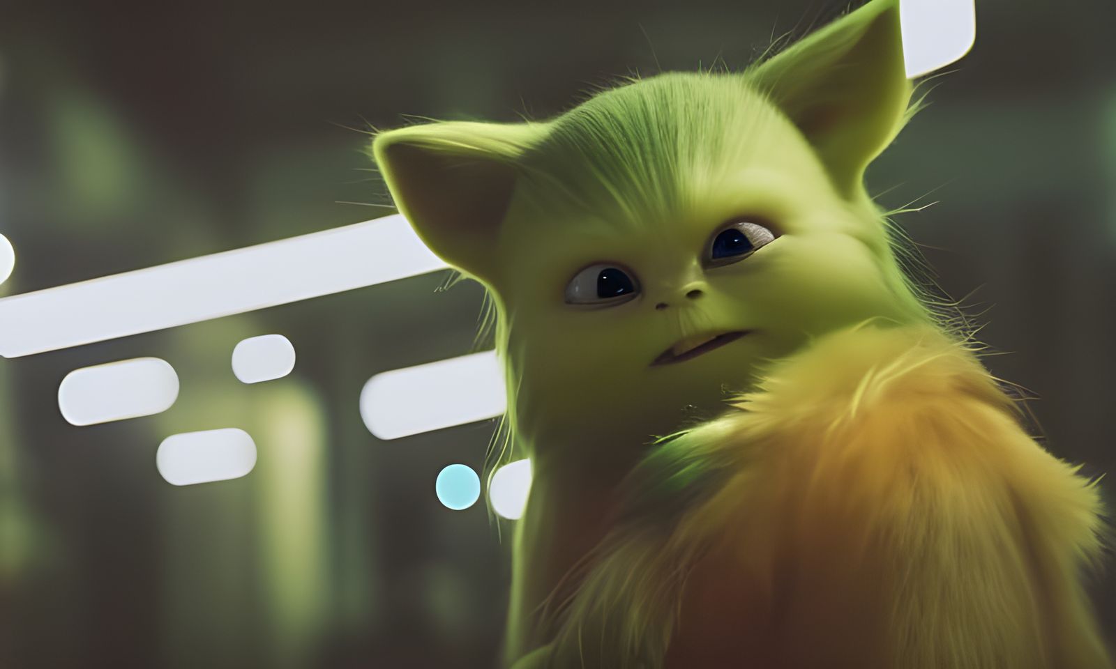 Pikachu Yoda Hybrid with Lightsaber, Photorealistic Render