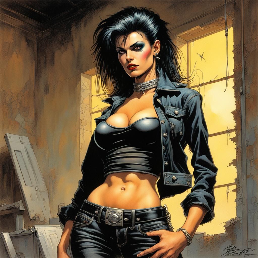 Punk Goth Woman in Abandoned Hospital