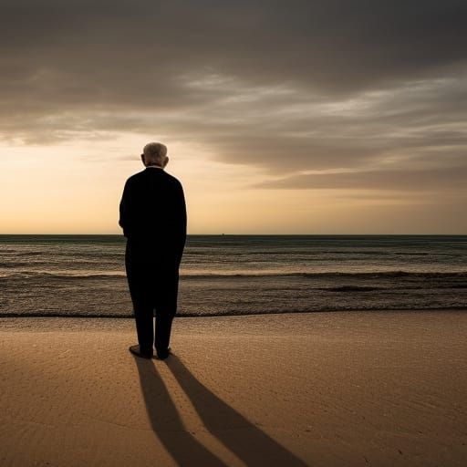 Man Lost on Beach, Standing on Sand of Time
