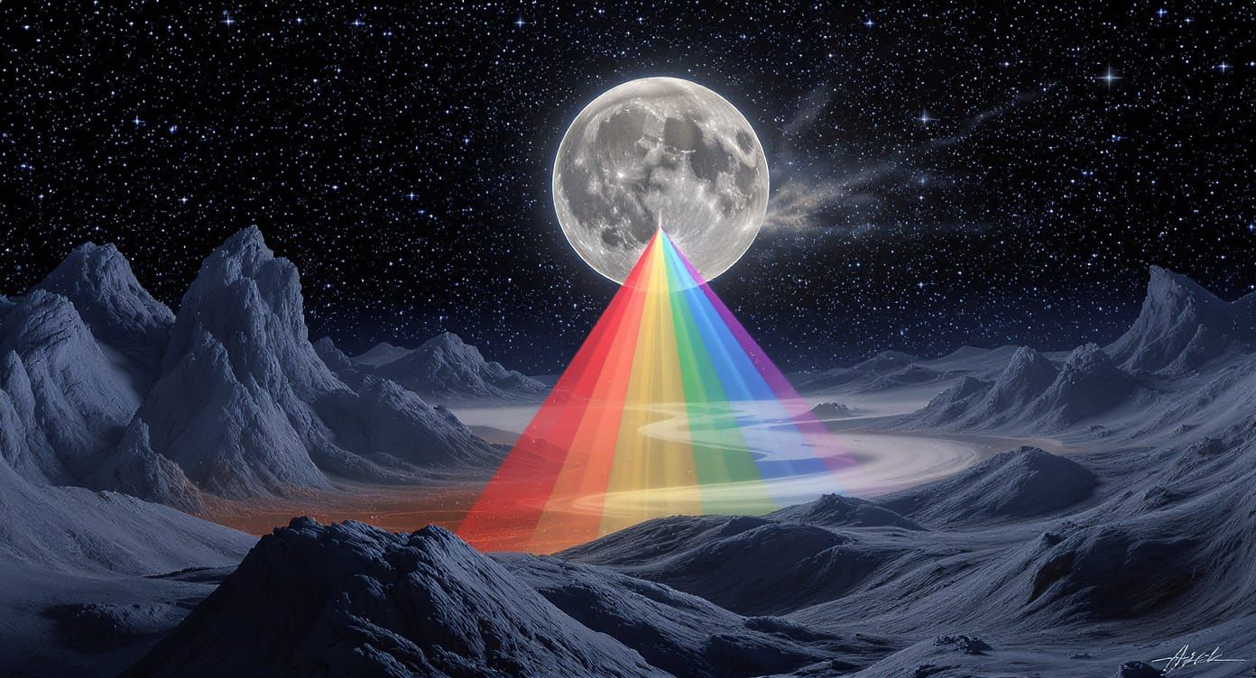 Rainbow Laser Beaming from Moon in Klimt Style