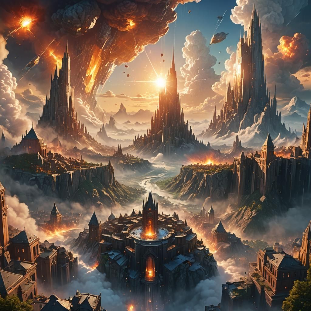 Monumental Cloud City Shattered by Crystal, Digital Art
