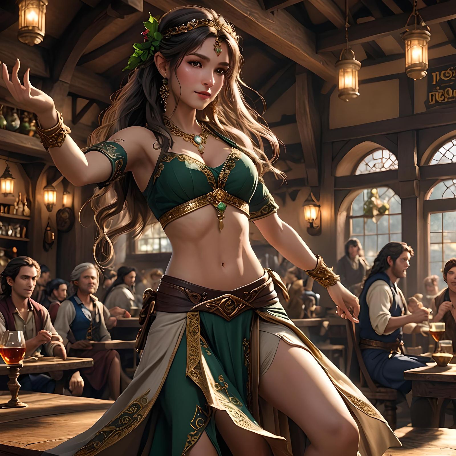Hobbit Belly Dancer in Tavern: 3D Anime Art